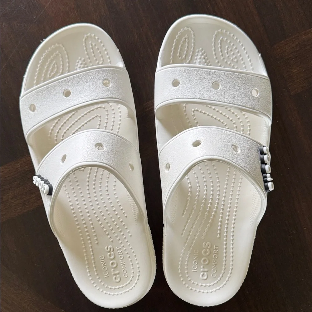 Crocs Unisex Slide Sandal - Wm Sz 10‎ / Men Sz 8 - White with Logo
